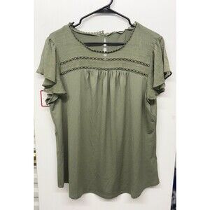 Adrianna Papell Green Blouse Top Shirt Flutter Sleeve Scoop Neck Women’s 1X New
